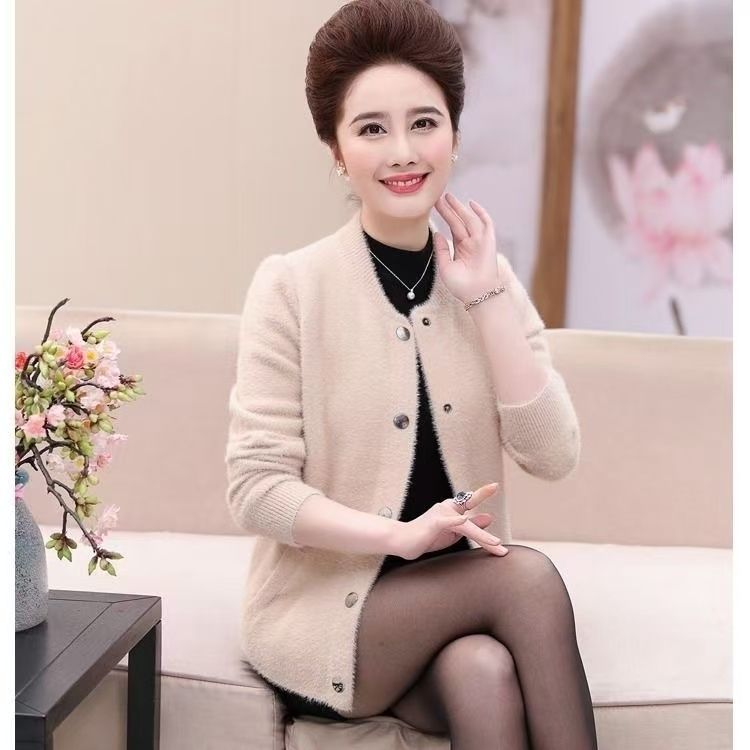 Long Sleeve Women's Cardigan Fashion Soft Imitation Mink Knitted Cardigan Woman Loose Button Up Warm Outwear