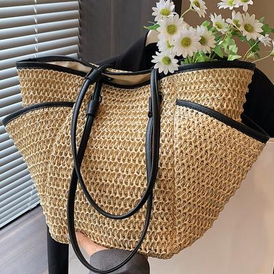 Spring and Summer New Simple and Fashionable Large-capacity Straw Woven Bag Shoulder Woven Bag Women's Bag Lazy Beach Bag