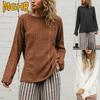 Women's Fashion Casual Solid Color Print Autumn Winter O-Neck Long Sleeve Loose Sweaters