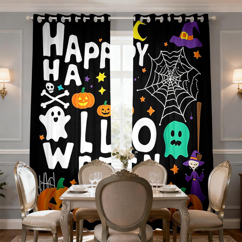 2pcs Happy Halloween themed perforated blackout curtains living rooms bedrooms, perfect home decoration