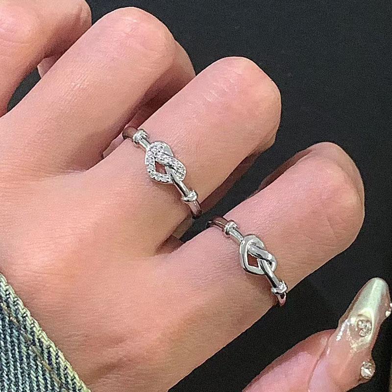 Elegant Irregular Heart Bow Open Ring For Women Girls Punk Gothic Sliver Color Adjustable Couple Rings Y2K Female Fashion Jewelry Gift