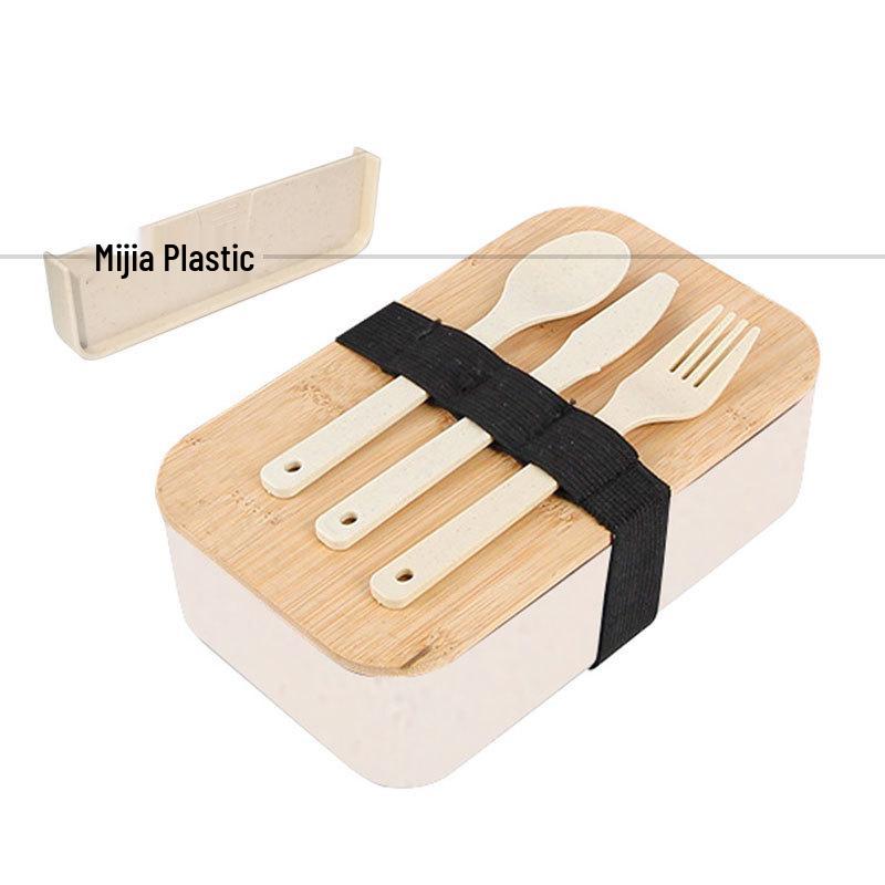 Japanese Bamboo Lid Bento Lunch Box with Large Compartments for Students and Camping