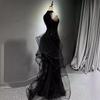 New evening dress black high-end slim temperament celebrity host neck fishtail skirt wedding toast dress summer