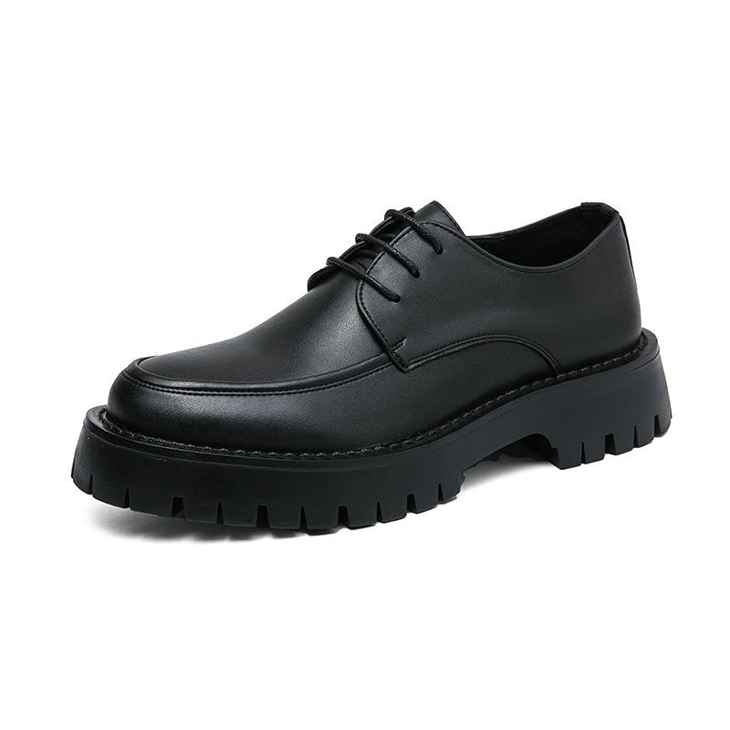 New leather shoes casual British style round head youth design sense thick sole heightening small leather shoes