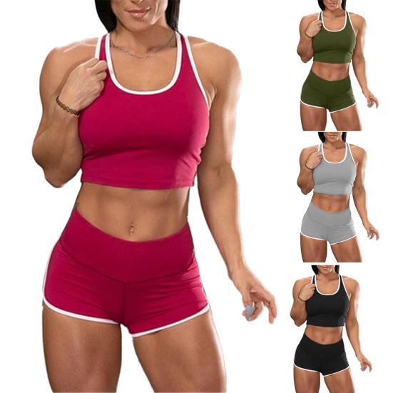 

Женский спортивный костюм Raceback Crop Top Жилет Эластичные шорты Йога Фитнес Тонкие наряды M красный