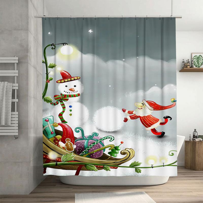 

Tuniu Festive Christmas Santa Claus Bath Curtain Holiday Shower Curtain Fun Reindeer Design Waterproof Decor Festive Home Accent W60H190(CM)-1 Pcs