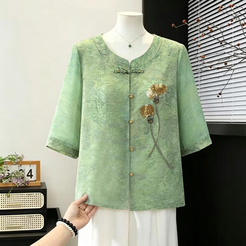 Elegant Chinese Style Floral Summer Shirt for Women