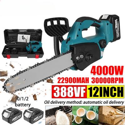 4000W 12 Inch Brushless Electric Chainsaw Automatic Refueling Garden Woodworking Tool Wood Cutter for Makita 18V Battery
