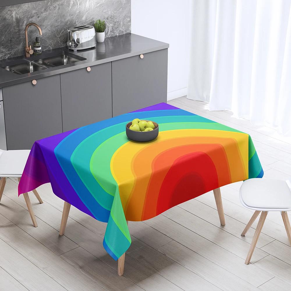 Tovaglia Fantasia Arcobaleno Decorazione Casa Tavolo Rettangolare Festa Resistente alle Macchie Copertura Antipolvere
