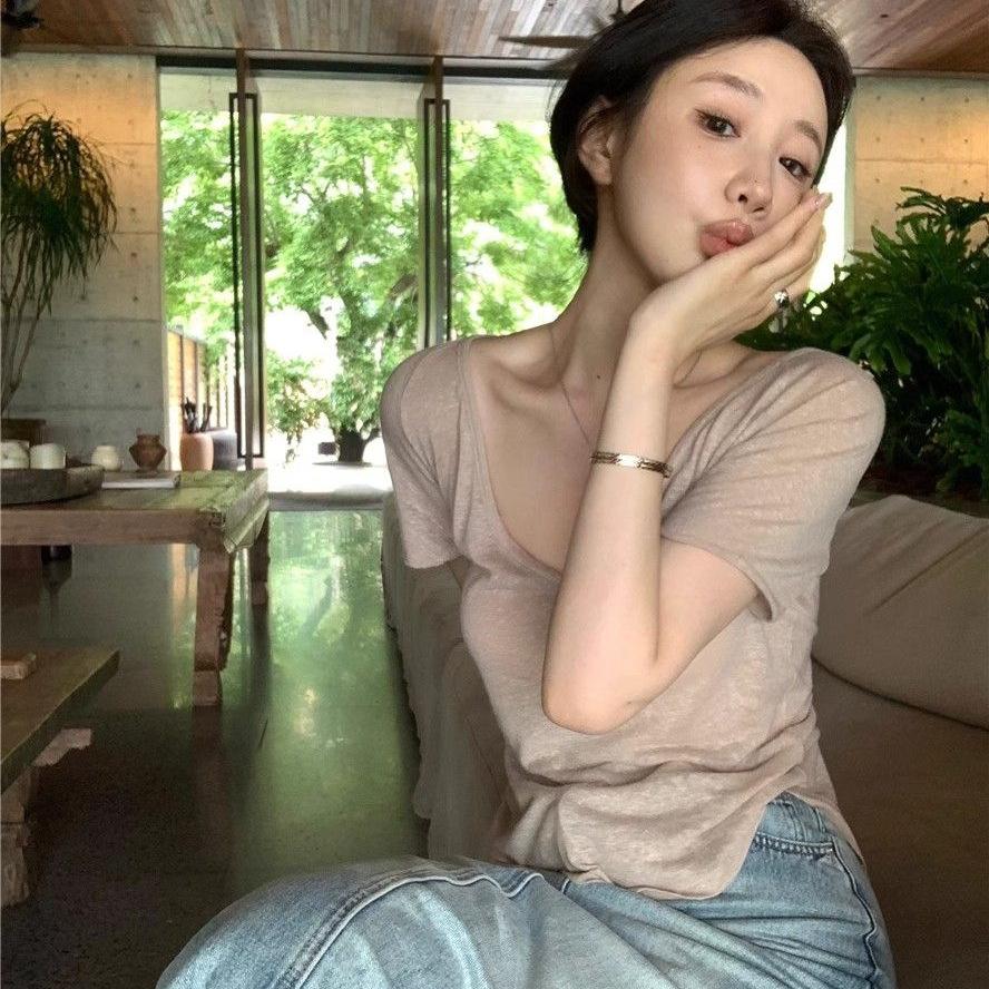 Summer slim and thin waist T-shirt pure lust Spice Girl sexy fashion versatile niche chic ins top