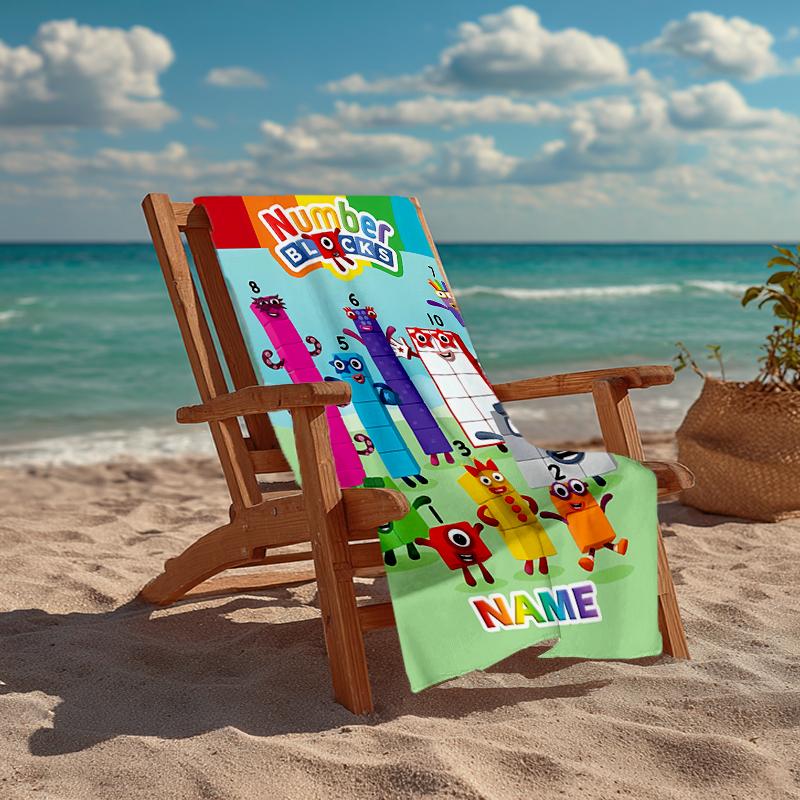 Custom Name Ultra-Soft Beach Towel with Numberblocks Theme,Ideal for Pool - Camping, Diving - Perfect Travel Essential, Vibrant Beach Towel.