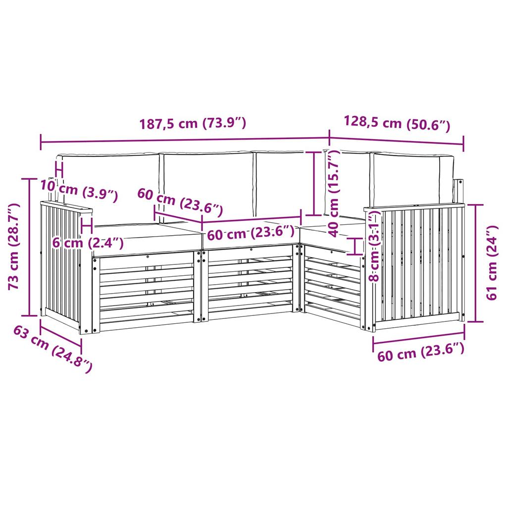 Outdoor Sofa Set 4 Pcs Natural and Anthracite Solid Acacia Wood