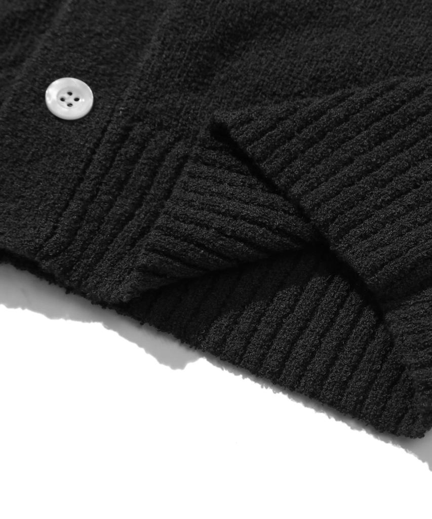 TRILLION Washable Boucle Collar Short Sleeve Knit (Pure Black)