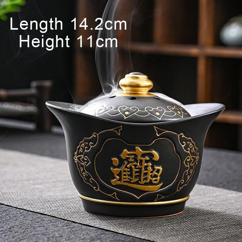 Coarse Ceramic Lotus Shape Incense Burner, Retro Indoor Aroma Rack Chinese Zen Tea, Living Room Decor, Home Fragrance Stove, 1Pc