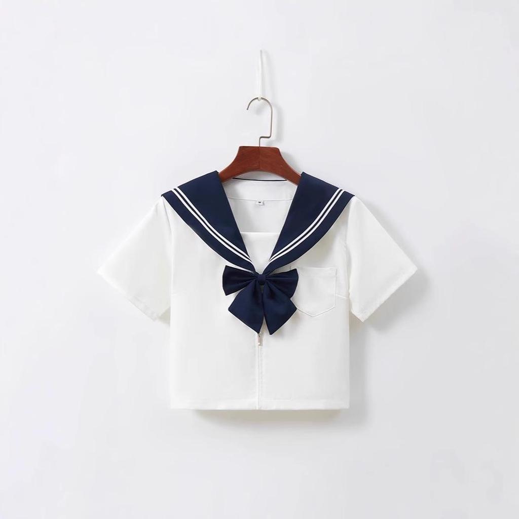 Navy Collar White Sailor Suit JK Uniform Set with Skirt