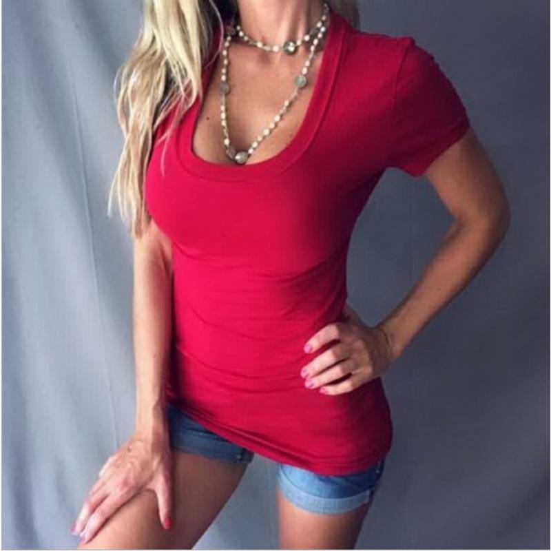 

Women s Fitted Deep V Sexy and Simple T-shirt L бордовый