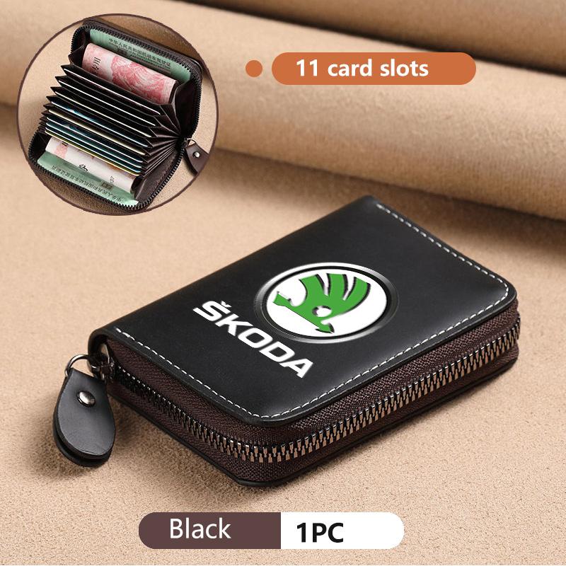 For Skoda Car Leather Wallet Motor ID Credit Card Ticket Storage Bag Octavia Superb RAPID FABIA KAMIQ KAROQ KODIAQ YETI kybf34