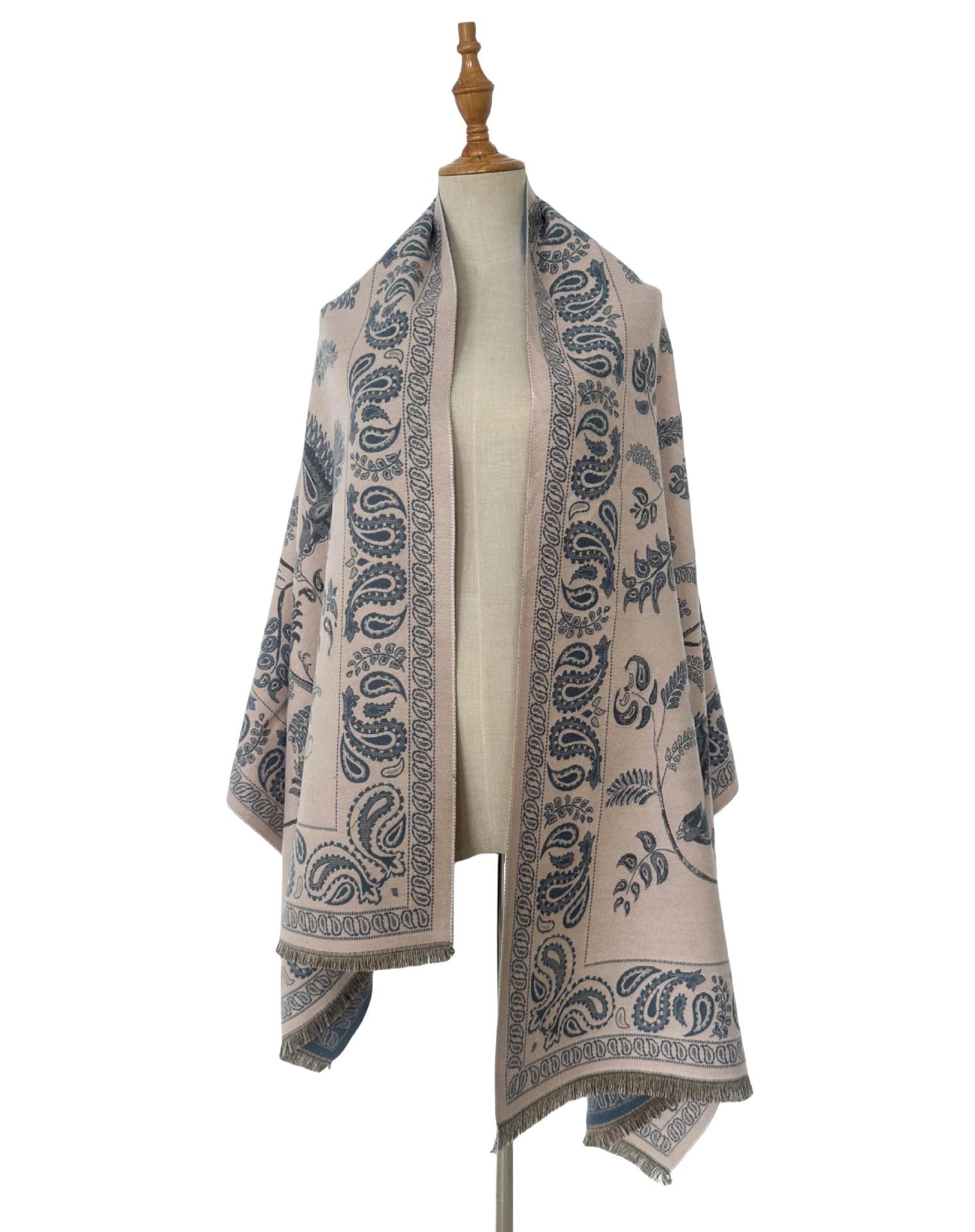 

2025 Autumn/Winter Elegant Floral Faux Cashmere Scarf: Women s Warm and Stylish Neck Warmer 190 CM синій/бежевий