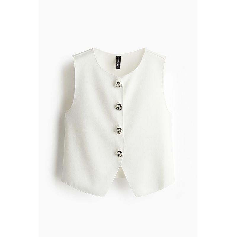

HM Women s Vest 2025 Fall New Arrival Fashion Silm O-neck Short Soft Plaid Short Vest 1292064 White 165/96