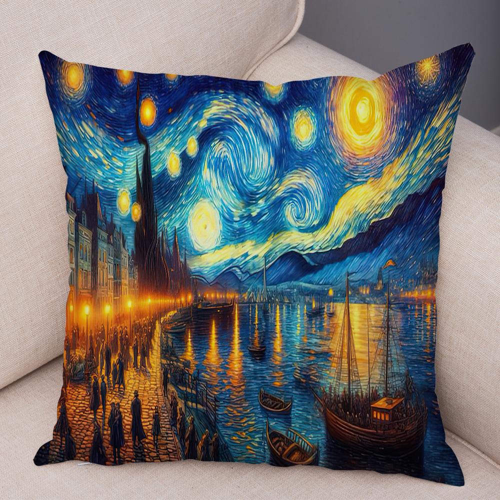 New York Paris London Rome Cushion Cover Decor Starry Sky Art Double Print Pillow Case Soft Plush Pillowcase for Sofa Home Car
