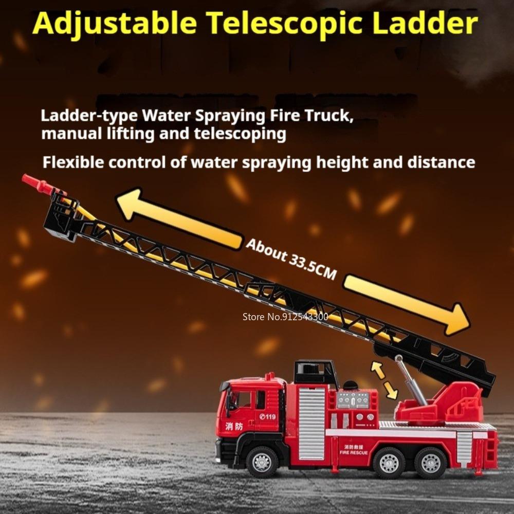 1:50 Ladder Water Tank Fire Truck Car Model Toy Alloy Body Sound Light Cars Spray Water Pull Back Vehicle for Kids Presents