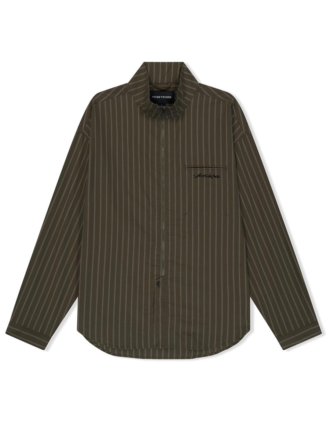 Yes Ic Hi Neck Two Way Zip Up Shirt Brown Brown/S