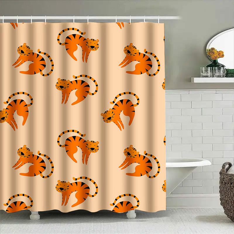 Tiger Print Shower Curtain Orange Black Stripes Pattern Bath Mat Cover For Kids Bathroom Decor Home Decoration
