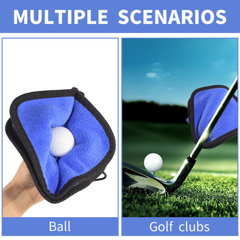 Square Microfiber Golf Ball Cleaning Towel with Carabiner Hook Water Absorption Cleaner Club for Head Wipe Cloth Clean