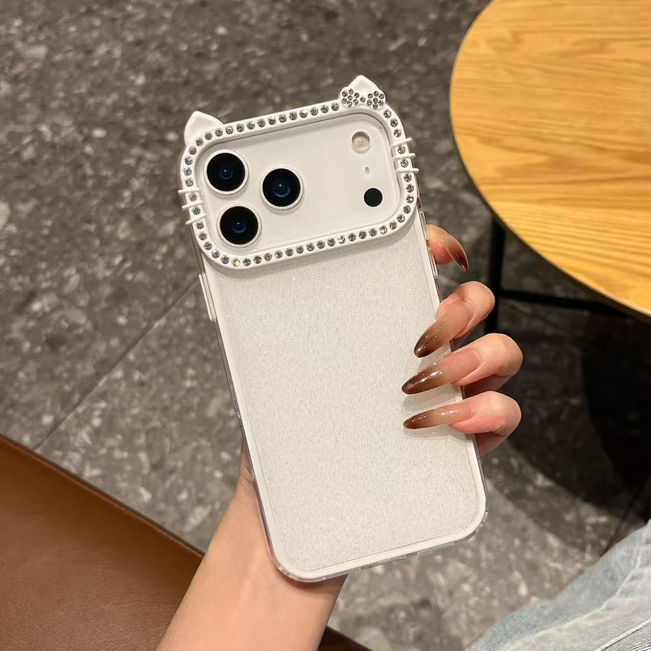

Glitter Cat Ears Kitty Candy Color Phone Case For iPhone 17 16 Plus 15 14 13 12 11 Pro Max Air Bling Diamond Silicone Cover iPhone 12 белый