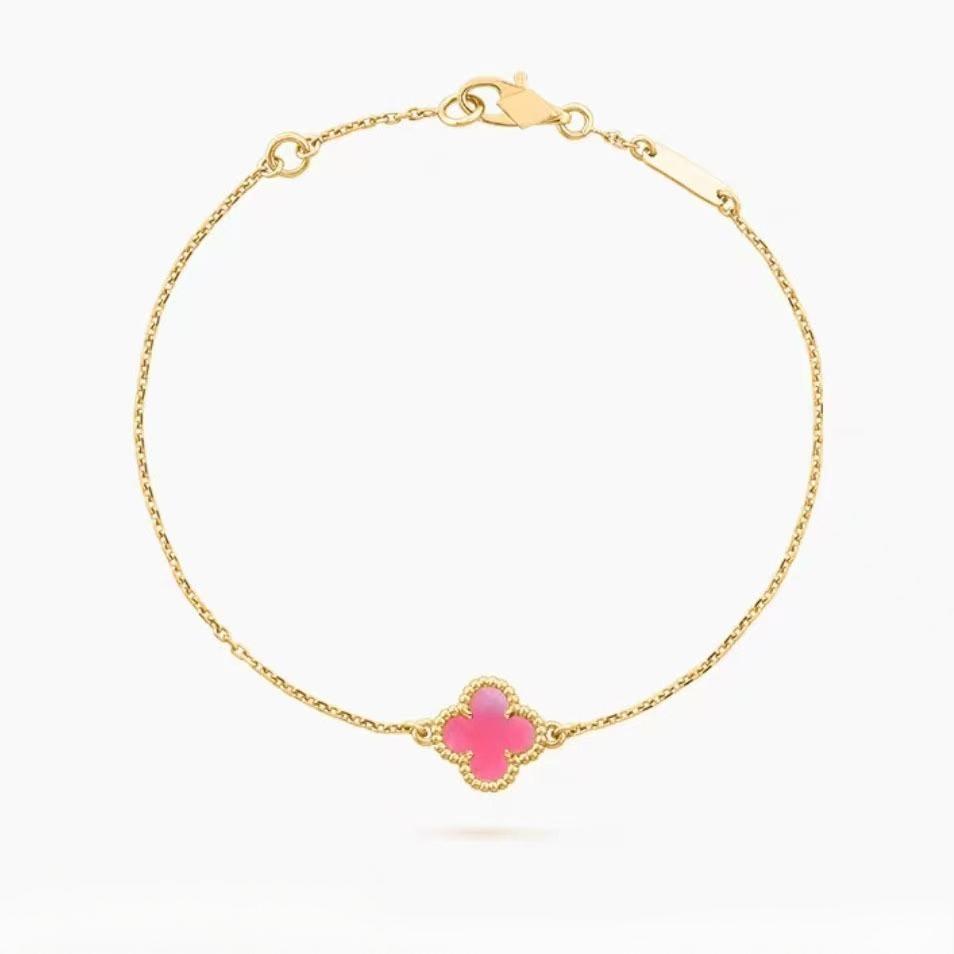 Luxury Mini Four-leaf Clover Bracelet with Natural Black Onyx for Women