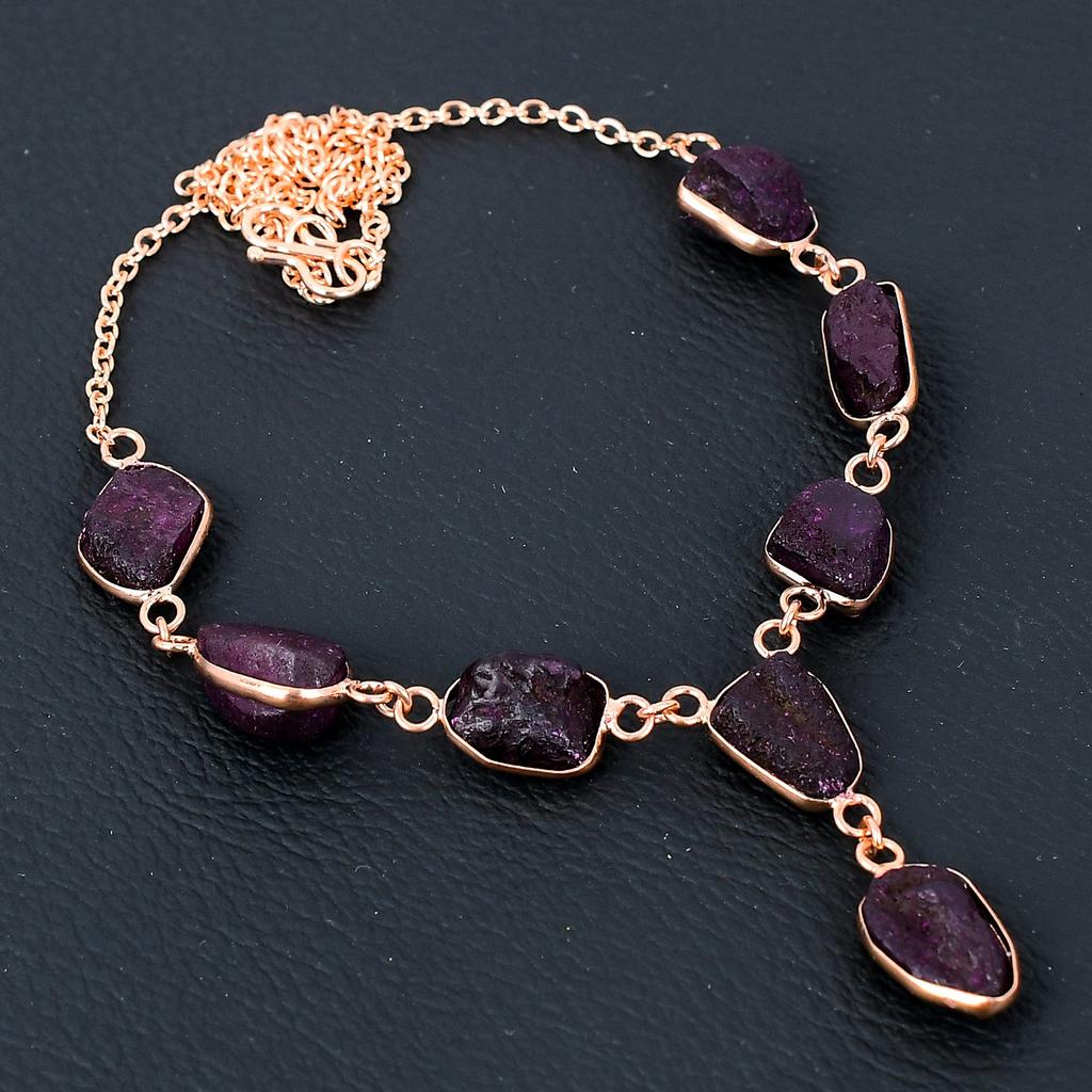 Kashmiri Ruby(Simulated) Gemstone Handmade Copper Jewelry Necklace 18" J1C15