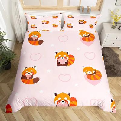 Copripiumino con panda rosso carino King Size, set di biancheria da letto con stelle rosa e animali dei cartoni animati kawaii, copripiumino dolce da ragazza
