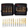 Drill Tap Set With Quick-Change Adapter Of 13Pcs, 6 SAE Sizes, 6 Metric Sizes, Combination Drill And Tap Set