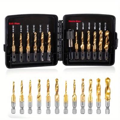 Drill Tap Set With Quick-Change Adapter Of 13Pcs, 6 SAE Sizes, 6 Metric Sizes, Combination Drill And Tap Set
