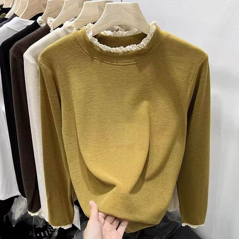 Genser for kvinner Bomull Oversize Fleece Løs Casual Langermet Rund hals Halvhøy krage Topp Genser