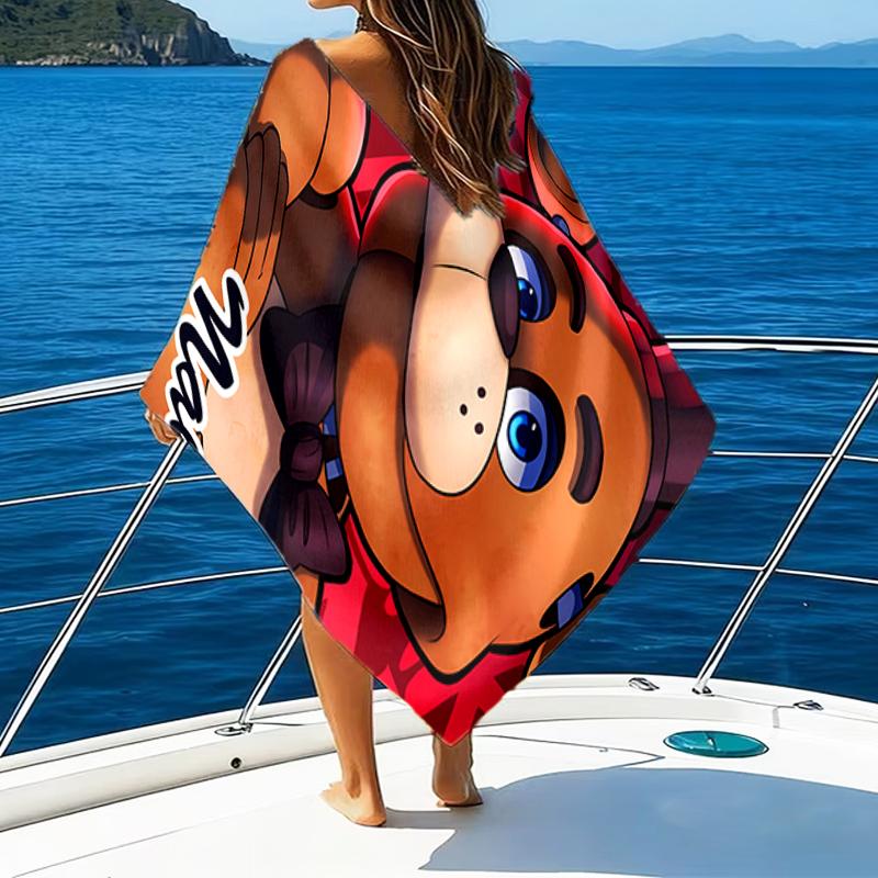 1pc Freddy Bear2 Beach Towel with Custom Name, Beach/Swimming/Bath/Picnic/Camping Towel, Suitable for Seaside Beaches