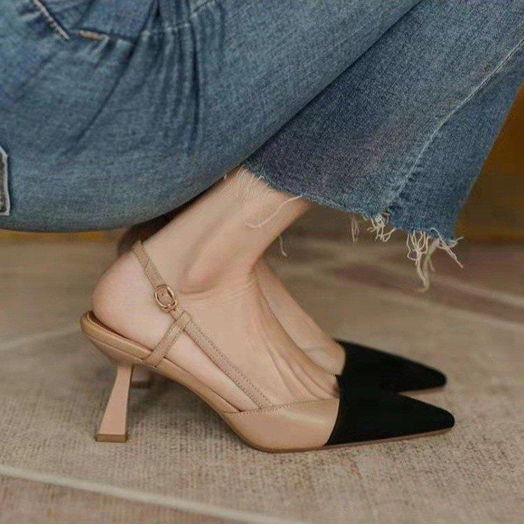 

Sandals autumn new one-word buckle strap simple commuter buckle bag head medium heel thin heel sandals women 36 хаки