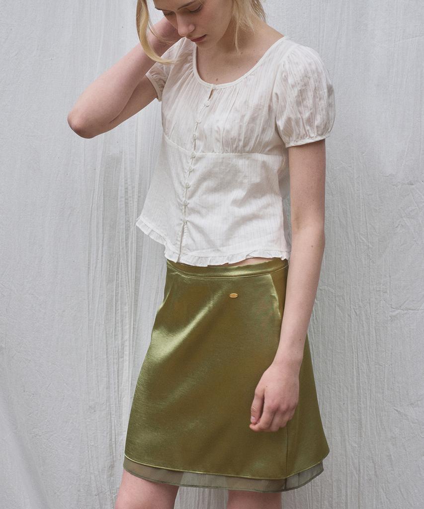 Heint Mist Double Layered Satin Mini Skirt 3Col_Olive