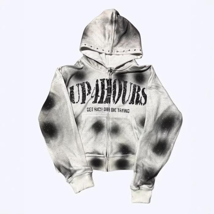 European and American 2025 American Graffiti Print Unisex Loose Casual Zipper Hoodie Trendy Brand