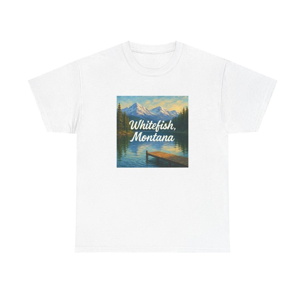 Unisex Adult T Shirt Whitefish Montana Alpine Lake Art