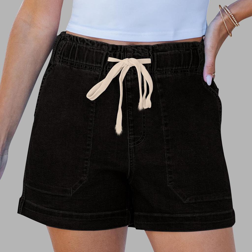 Elastic Waist Drawstring Women's Denim Shorts - Trendy European and American Style