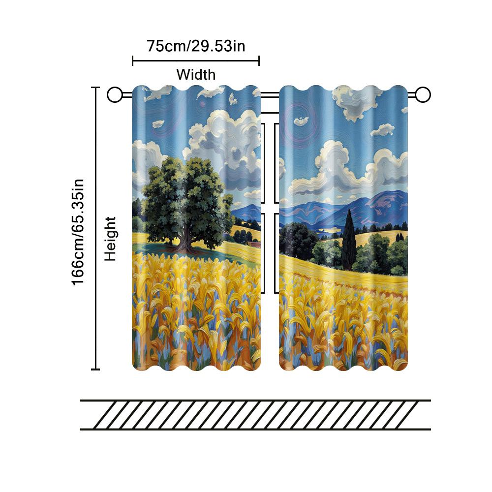 2 Pcs, Filtering Curtains (excluding Rods, Non-movable, Without Batteries) Artistic Scenery for Use In Bedrooms and Living Rooms