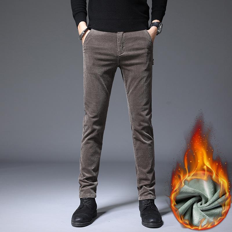 2024 Autumn And Winter Plus Velvet Men'S Casual Pants Slim Fit Straight Tube Light Core Velvet Pants Versatile Striped Velvet Pants