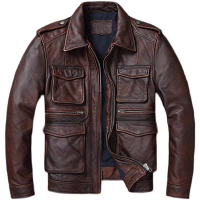 Chinesische Größe Braun Schwarz Echtes Rindsleder M65 Jagdlederjacke Herren Echtledermantel Wintertaschen Jacken Jaqueta Masculina De Couro