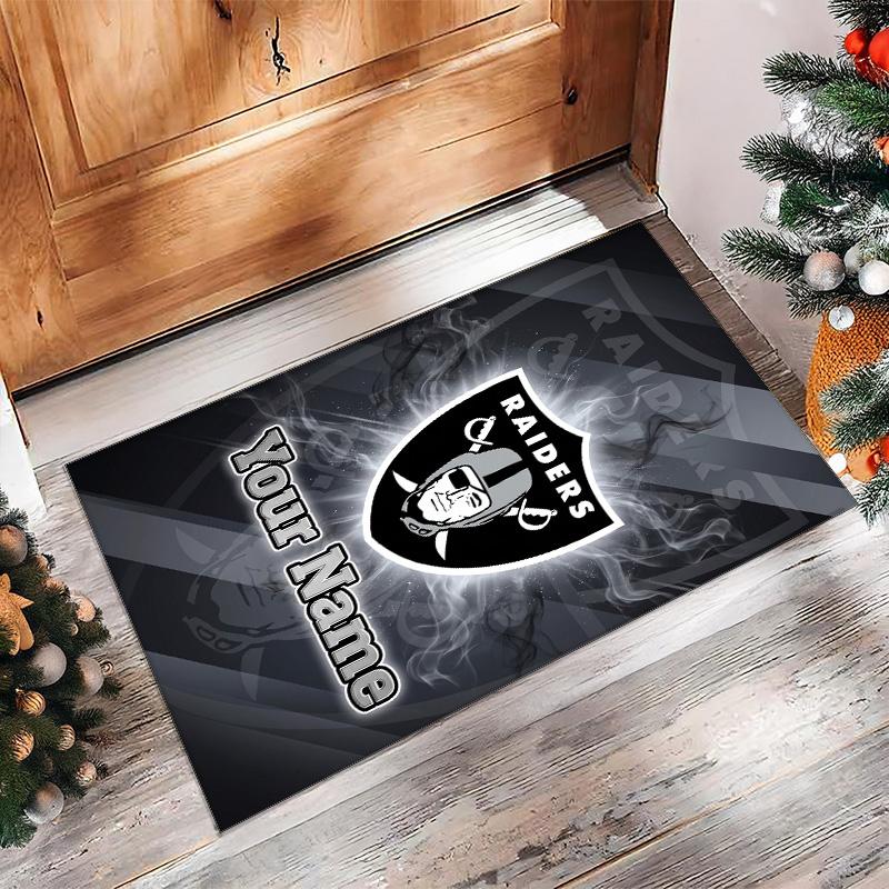 Las Vegas Raiders Crystal Velvet Rug, Custom Name Text Personalized Non‑Slip Floor Mat for Home Decor Gift