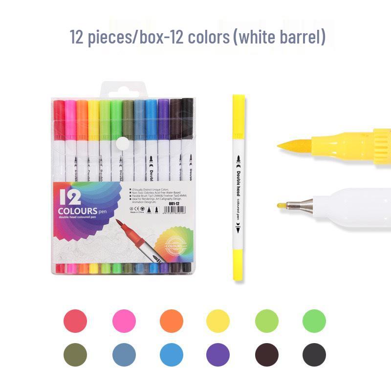 Water-based Double-ended Watercolor Pen Set with Colored Fine Liner and Soft Tip