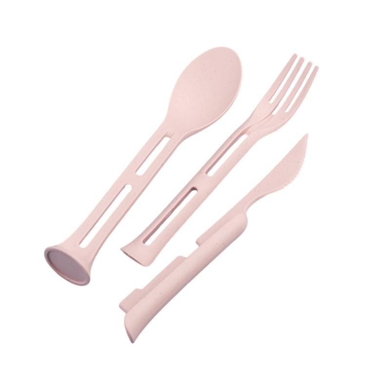 3-teiliges Reise-Tragbares Besteckset Weizenstroh Messer Gabel Löffel Studentisches Essgeschirr Küchengeschirr Tischgeschirr Einfach zu Benutzen