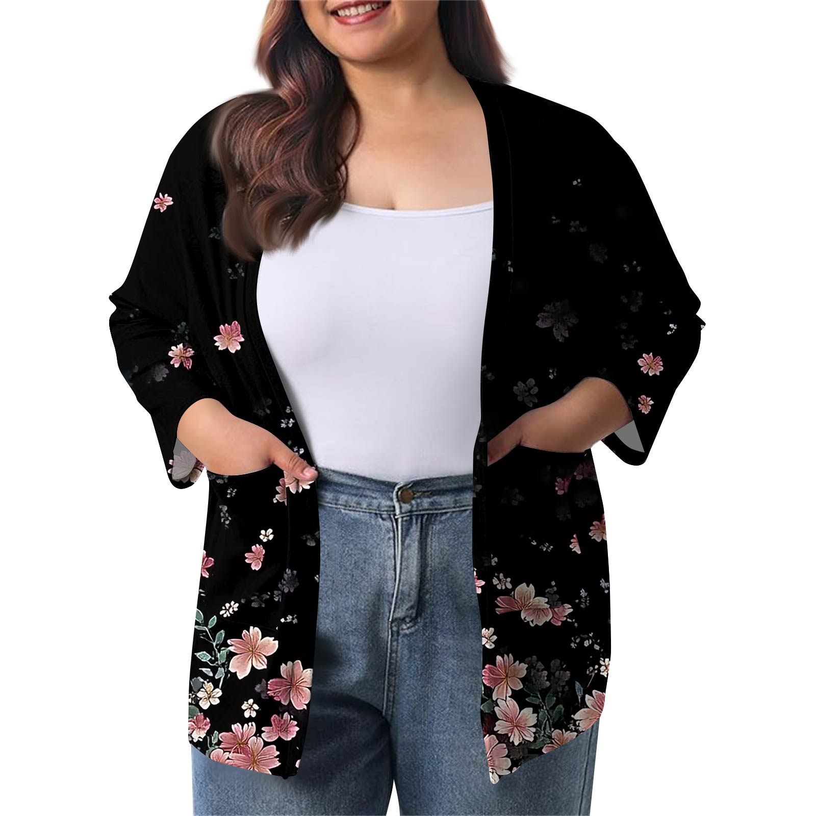 

Женский осенне-зимний модный повседневный однотонный кардиган-жакет длиной до середины бедра с рукавом 3/4 XXXXXL розовый