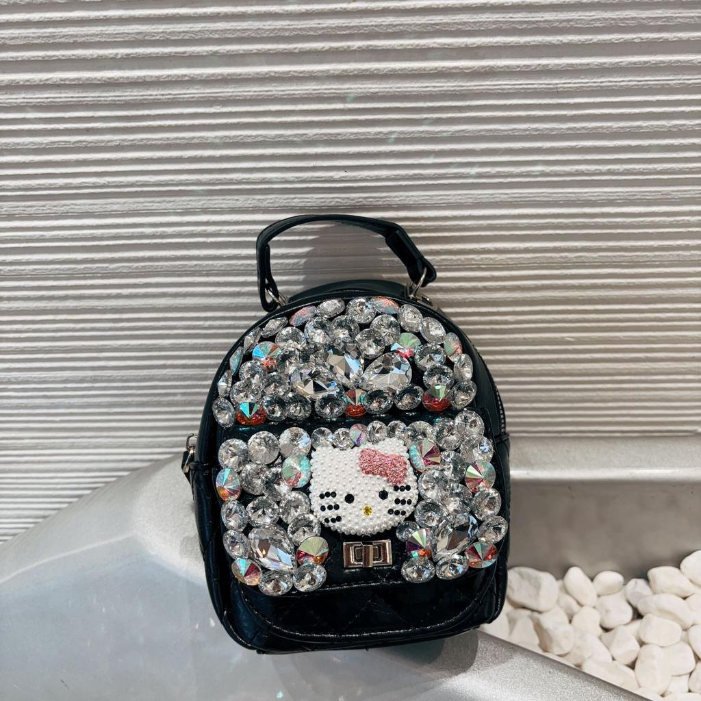 New Diamond Studded Women's Backpack, Classic and Versatile, Small Fragrance Style Diamond Grid Embroidery Thread Handmade Bag