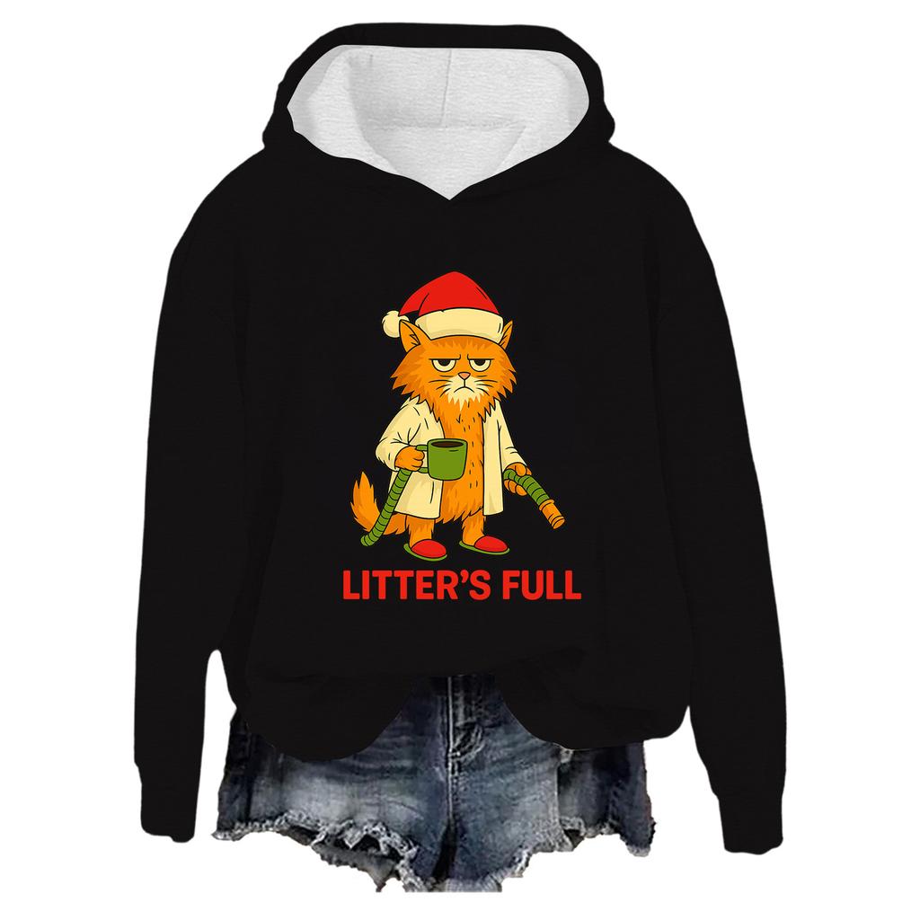 Women's Fashion Casual Long-Sleeved Round Neck Loose Printed Hooded Sweatshirt